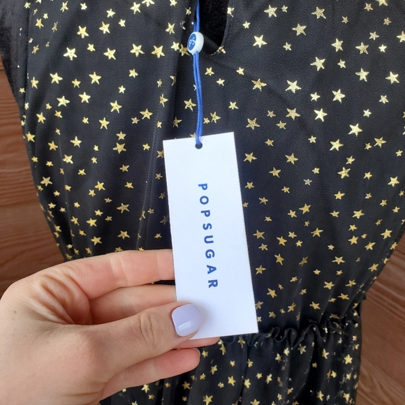 NWT POPSUGAR “Lucky Star” Black Metallic Gold Stars Keyhole Back Dress Medium - Picture 15 of 17